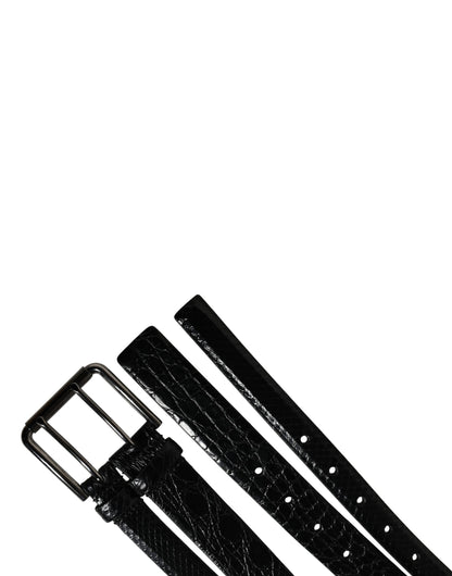 Men Black Exotic Leather Double Strap Belt