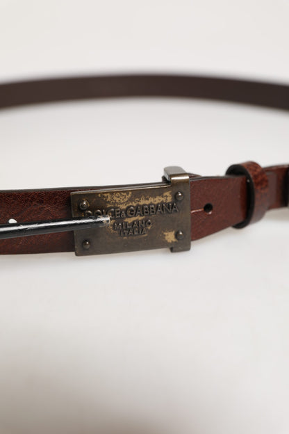 Men Brown Classic Leather Logo Buckle Belt