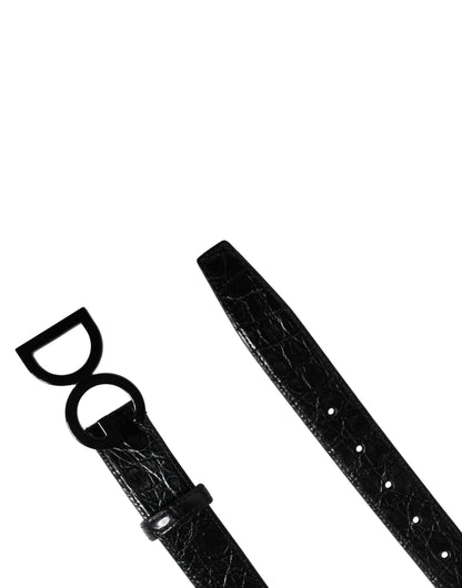 Men Black Exotic Leather Logo Buckle Belt