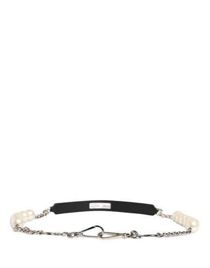 Black Leather Silver Chain Bag Accessory Shoulder Strap