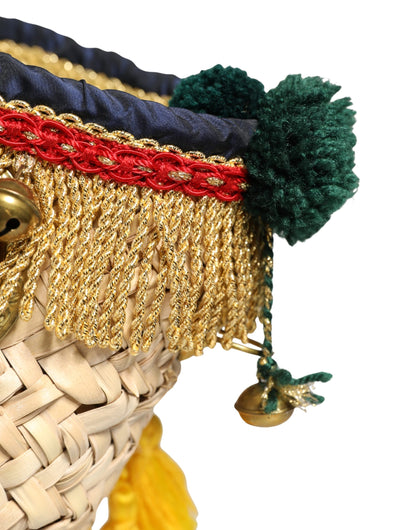 Multicolor Woven Straw Basket Embellished Sicily Bag