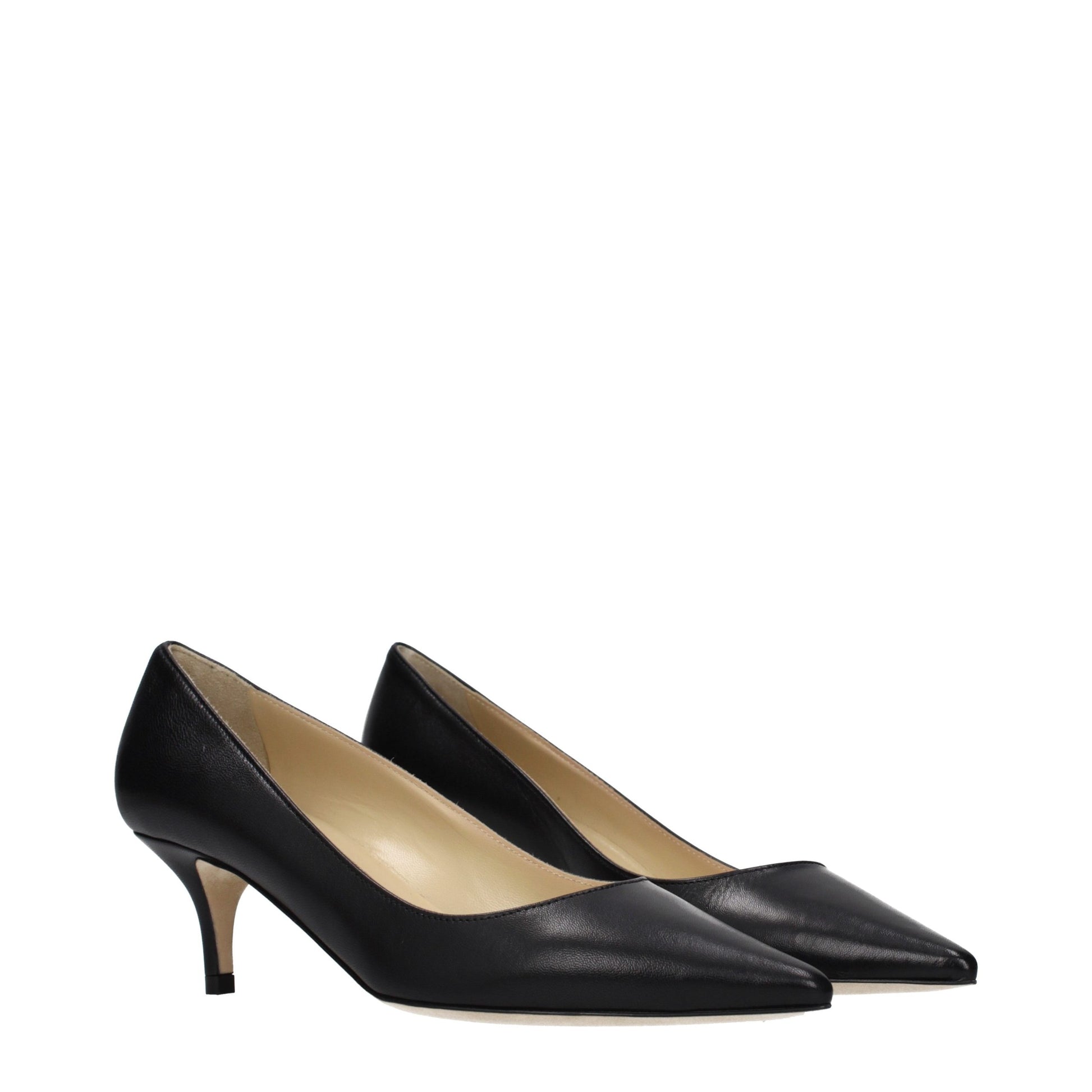 Black Leather Mid Heel Pumps