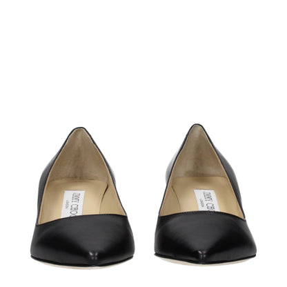 Black Leather Mid Heel Pumps