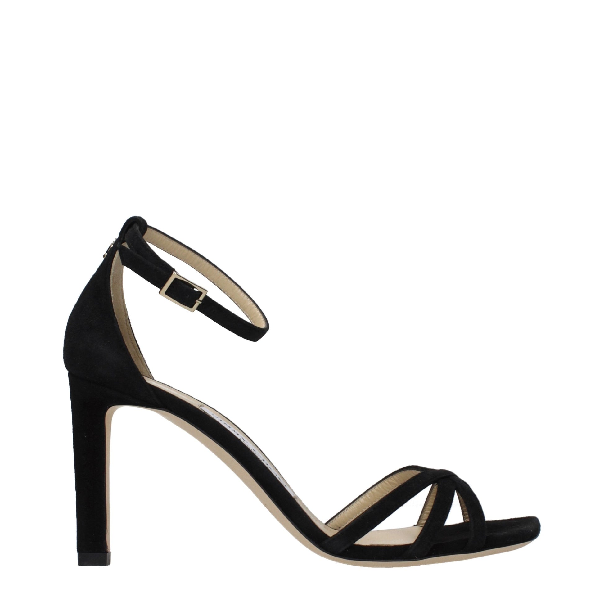 Black Leather Stiletto Heel Sandals