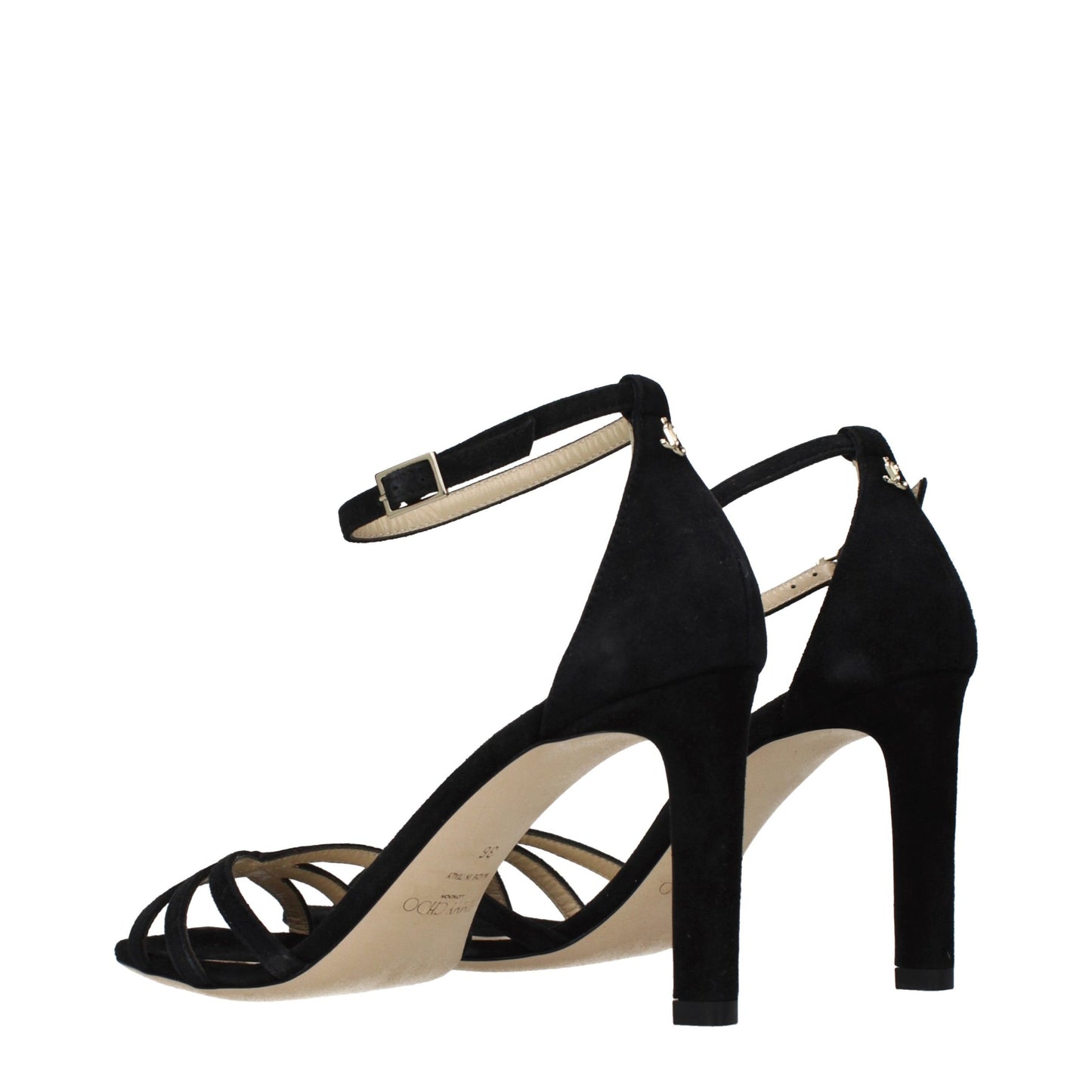 Black Leather Stiletto Heel Sandals