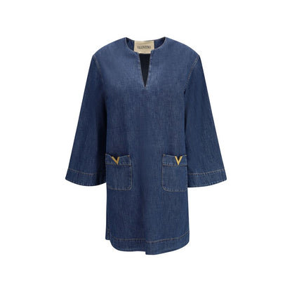 Blue Cotton Casual Dress