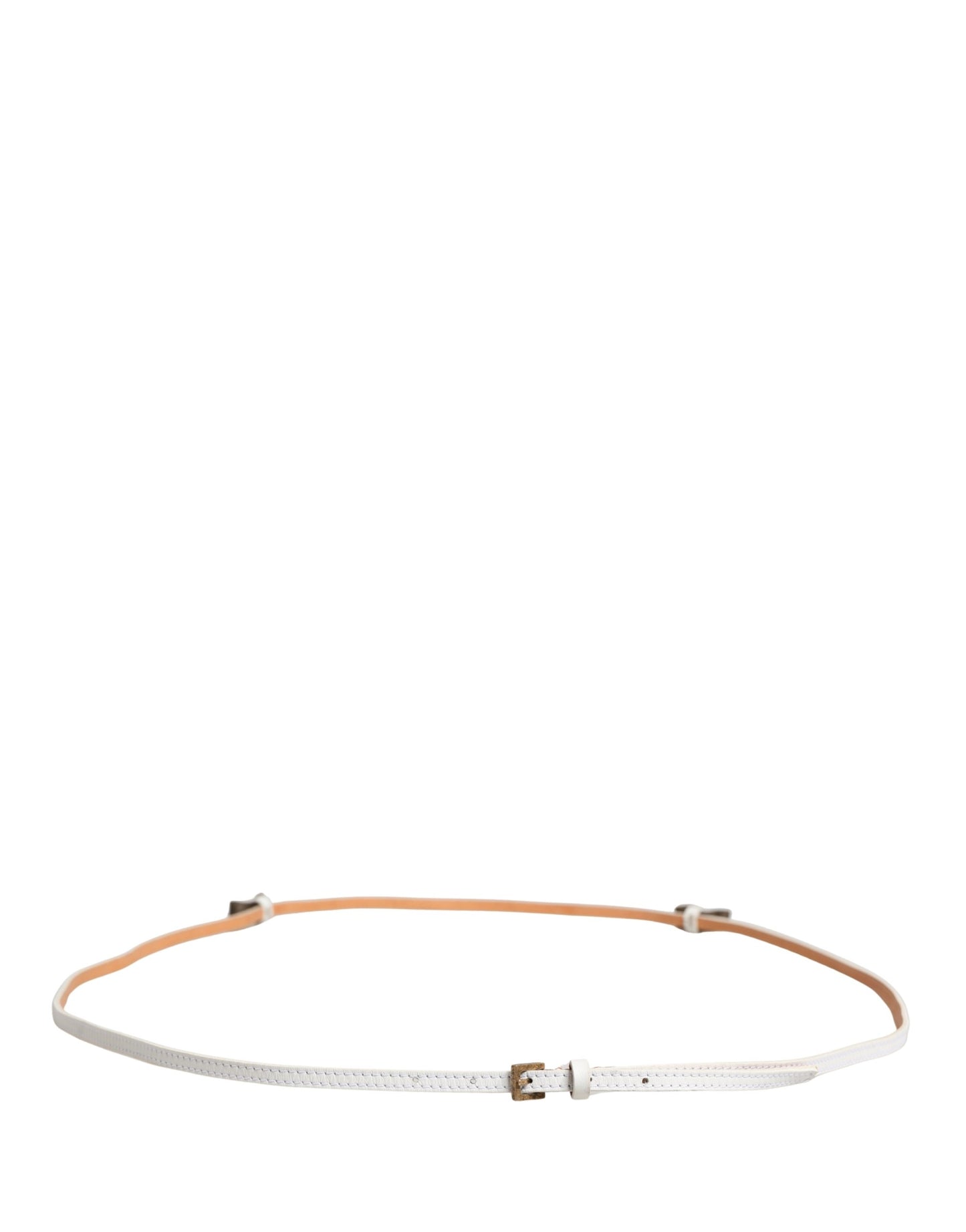 White Leather Skinny Gold Metal Buckle Belt