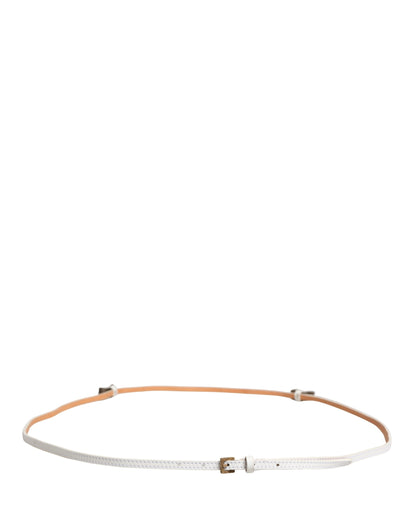 White Leather Skinny Gold Metal Buckle Belt