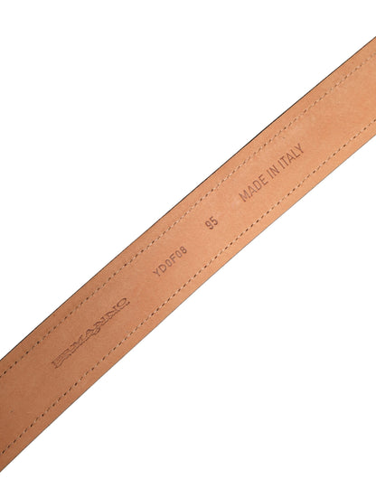 Black Leather Cotton Logo Metal Buckle Belt