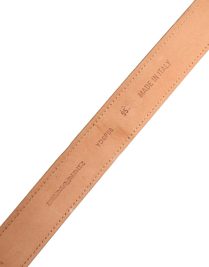Black Leather Cotton Logo Metal Buckle Belt
