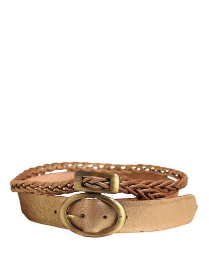 Gold Leather Braided Metal Buckle Belt