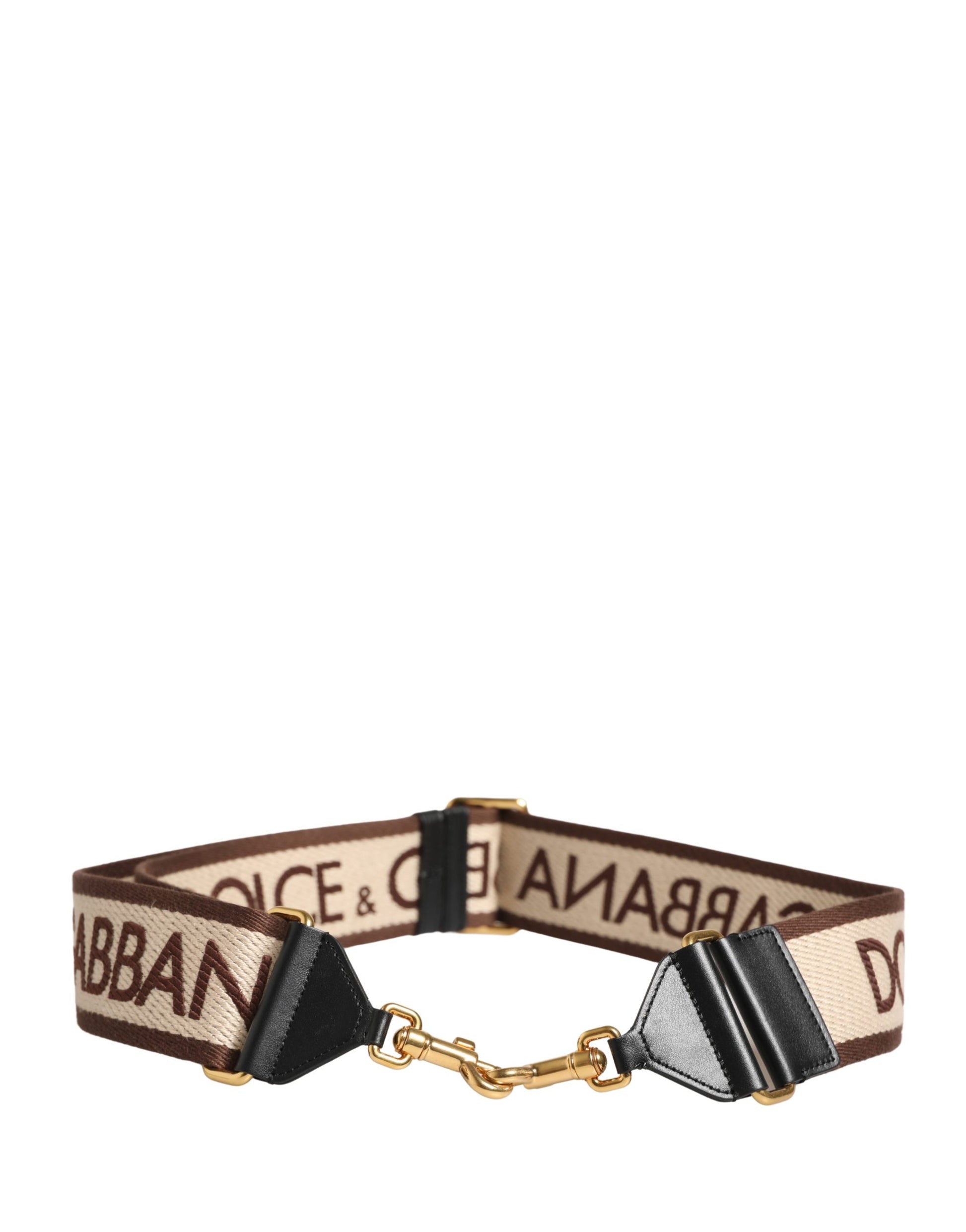 Beige Logo Print Gold Brass Bag Accessory Shoulder Strap