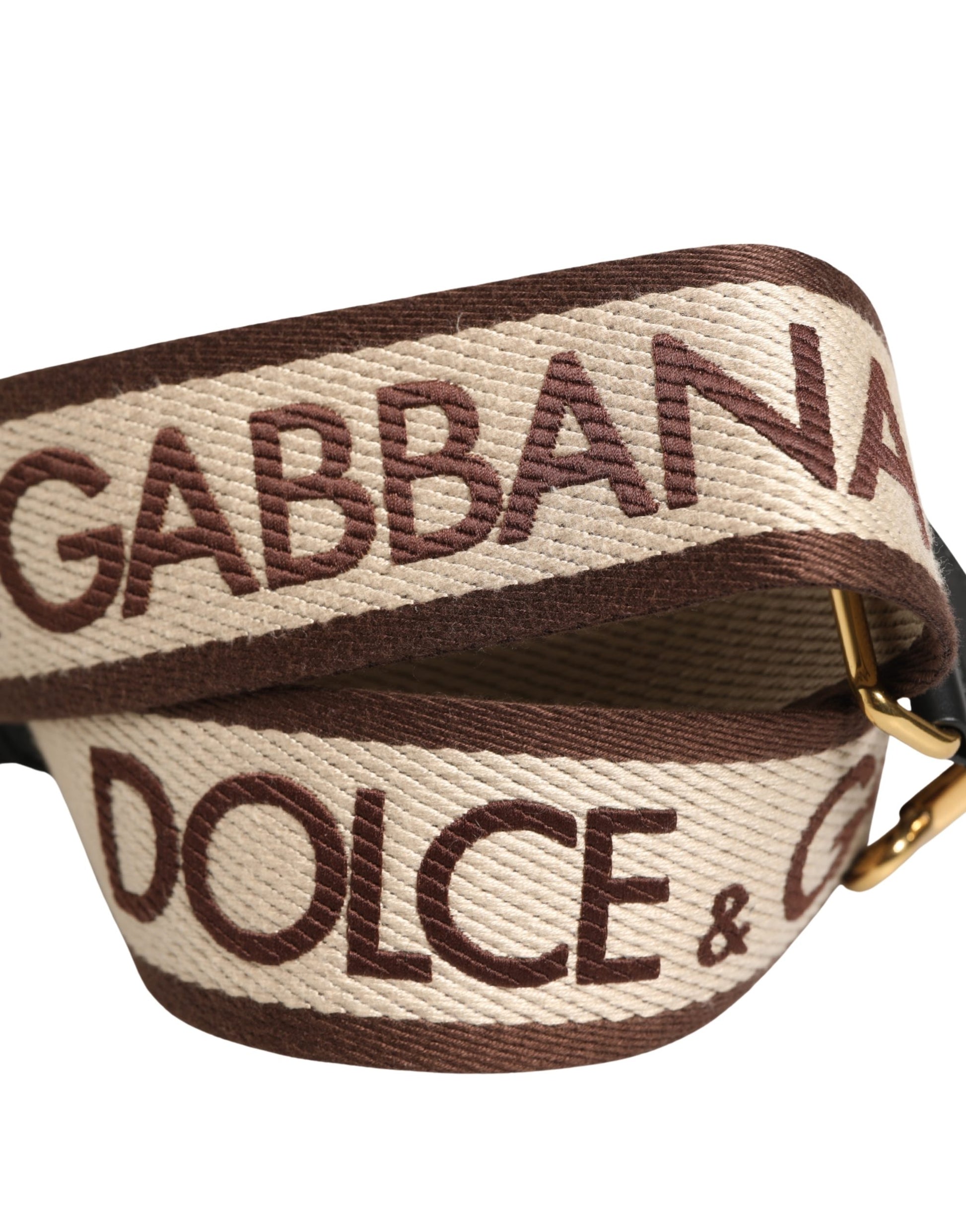 Beige Logo Print Gold Brass Bag Accessory Shoulder Strap
