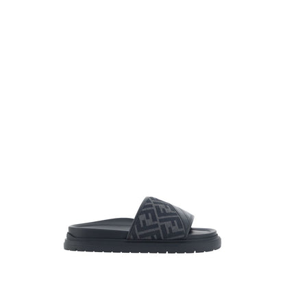 Gray Fabric Flat Sandals