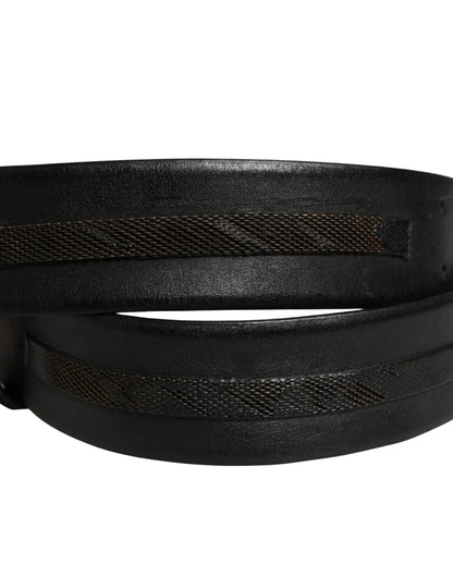 Black Leather Gold Metal Buckle Waist Women Belt