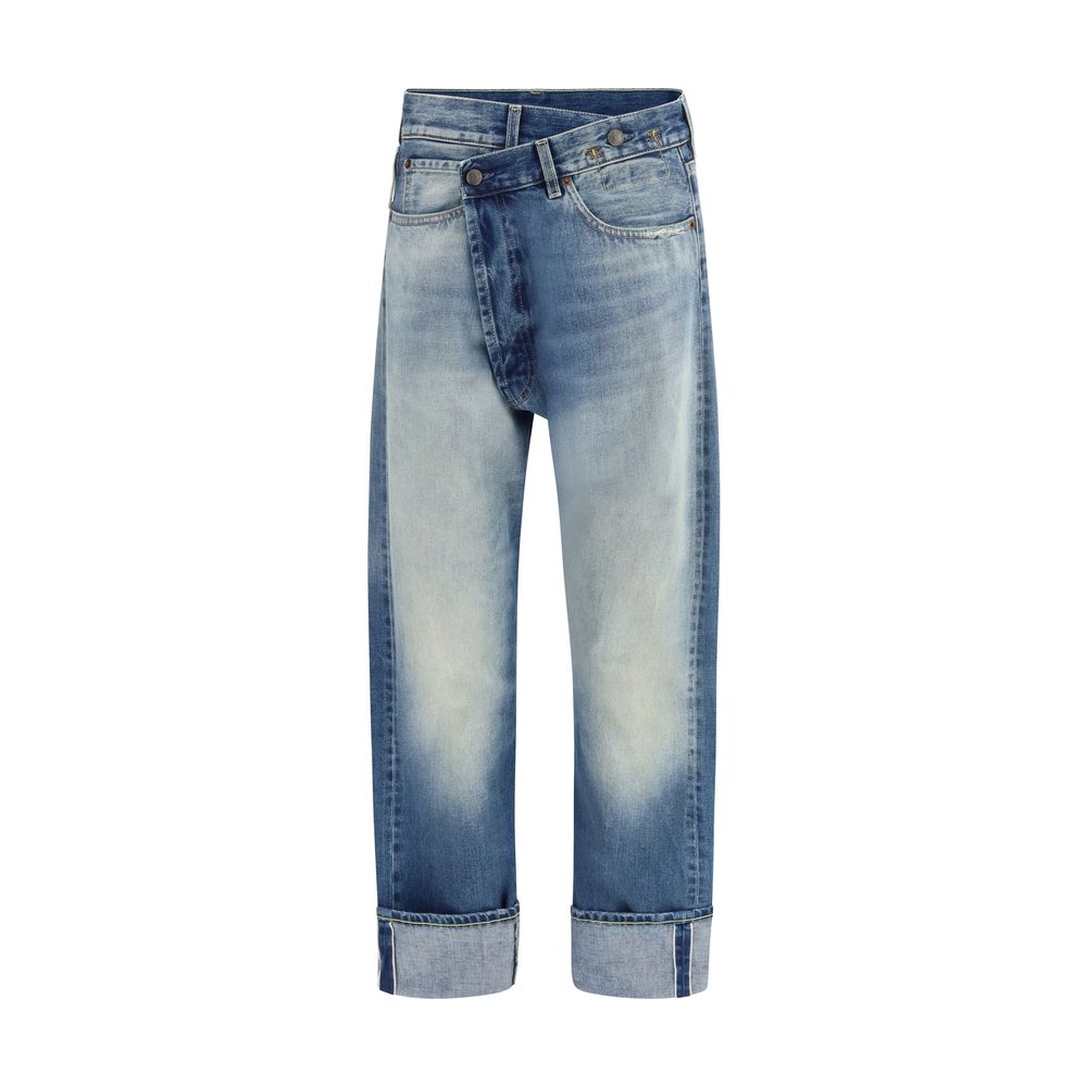 Blue Cotton Straight-Leg Jeans