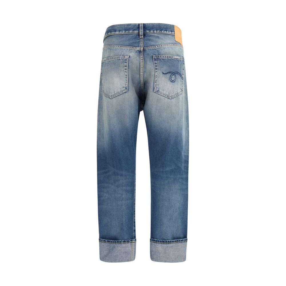 Blue Cotton Straight-Leg Jeans