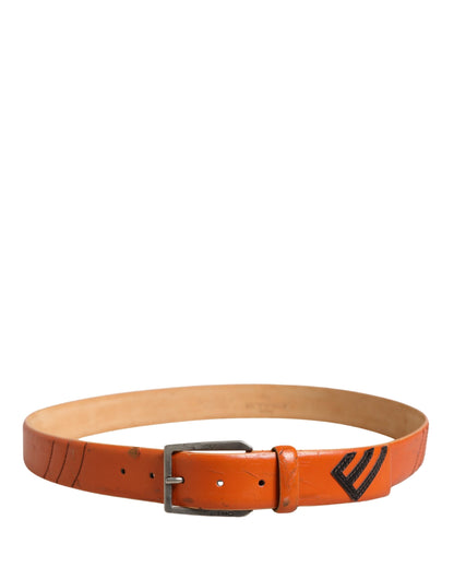 Orange Genuine Leather Silver Metal Buckle Waist Belt