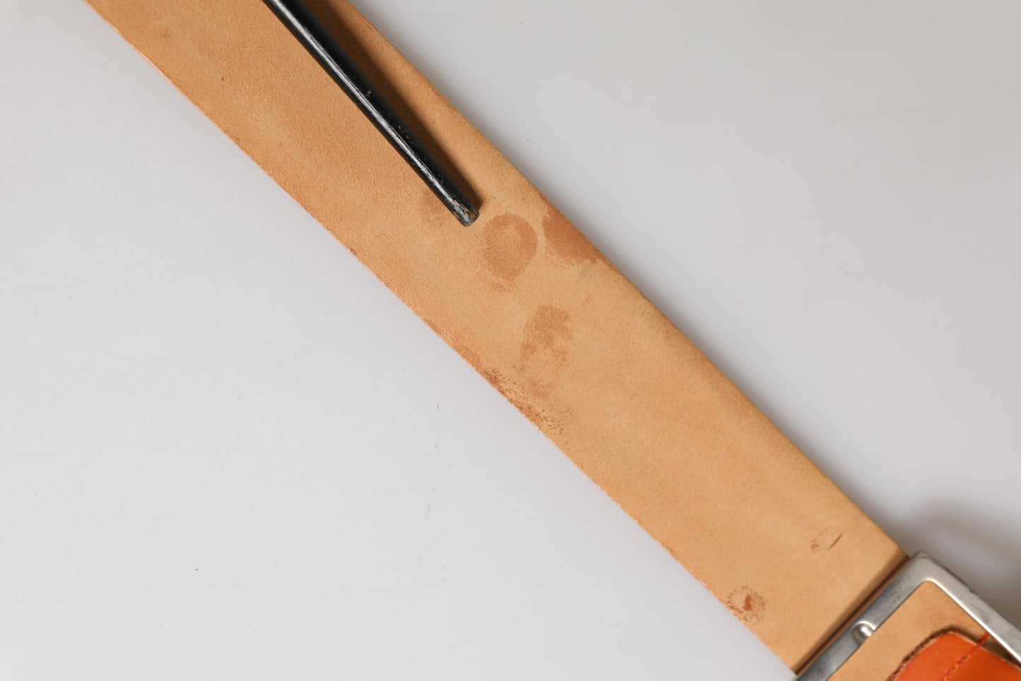 Orange Genuine Leather Silver Metal Buckle Waist Belt