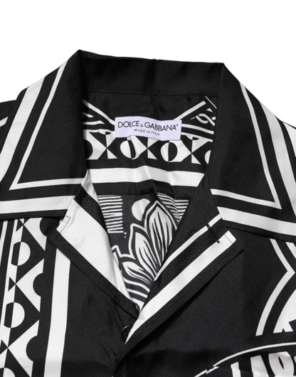 Black Silk Logo Print Short Sleeves Shirt