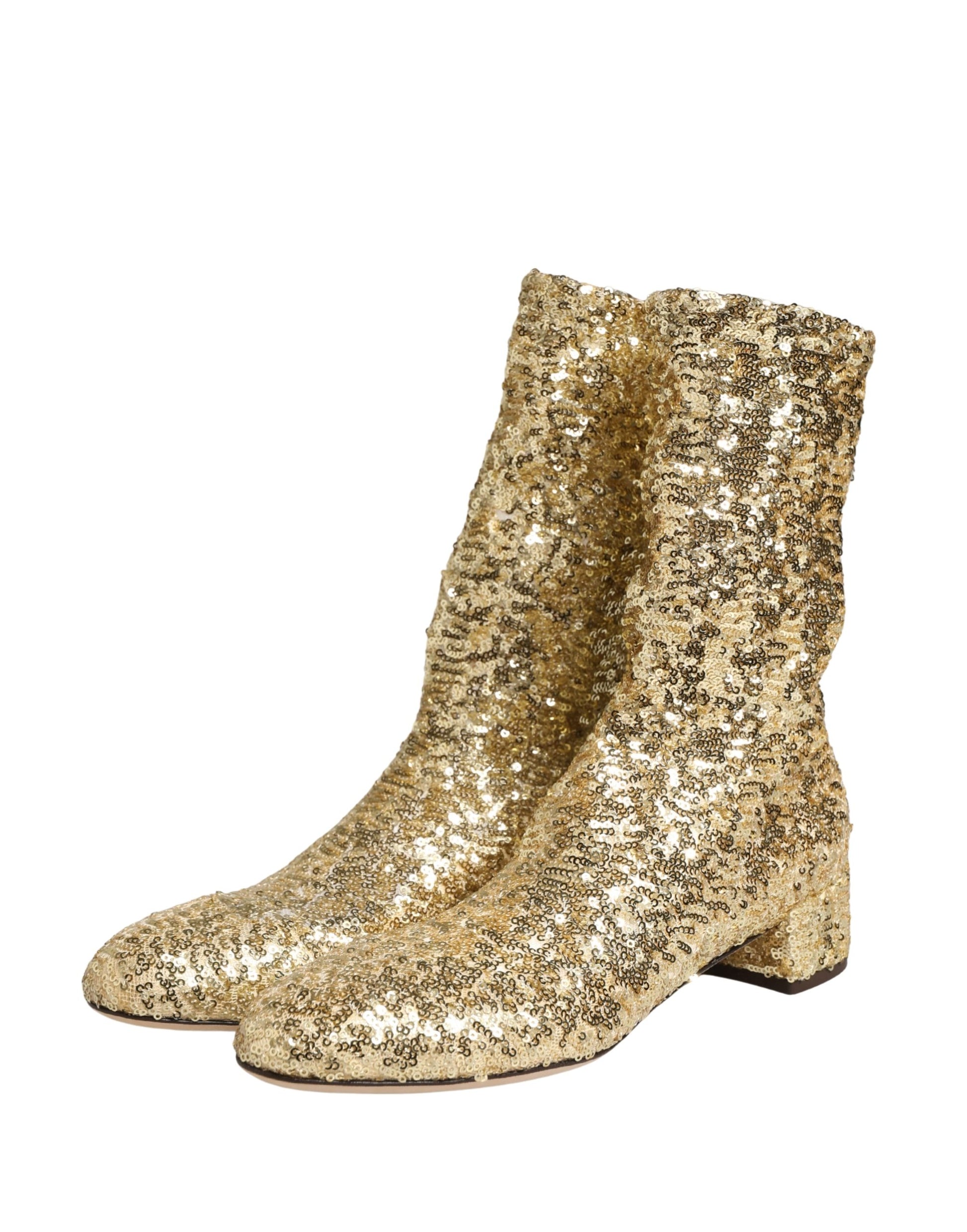 Gold Sequined Short Boots Stretch Shoes