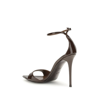 Black Leather Stiletto Heel Sandals