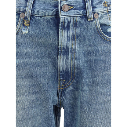 Blue Cotton Boyfriend Jeans