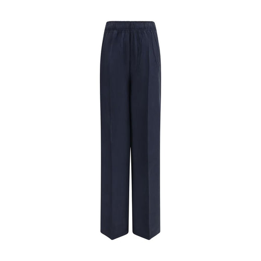 Blue Silk Casual Pants