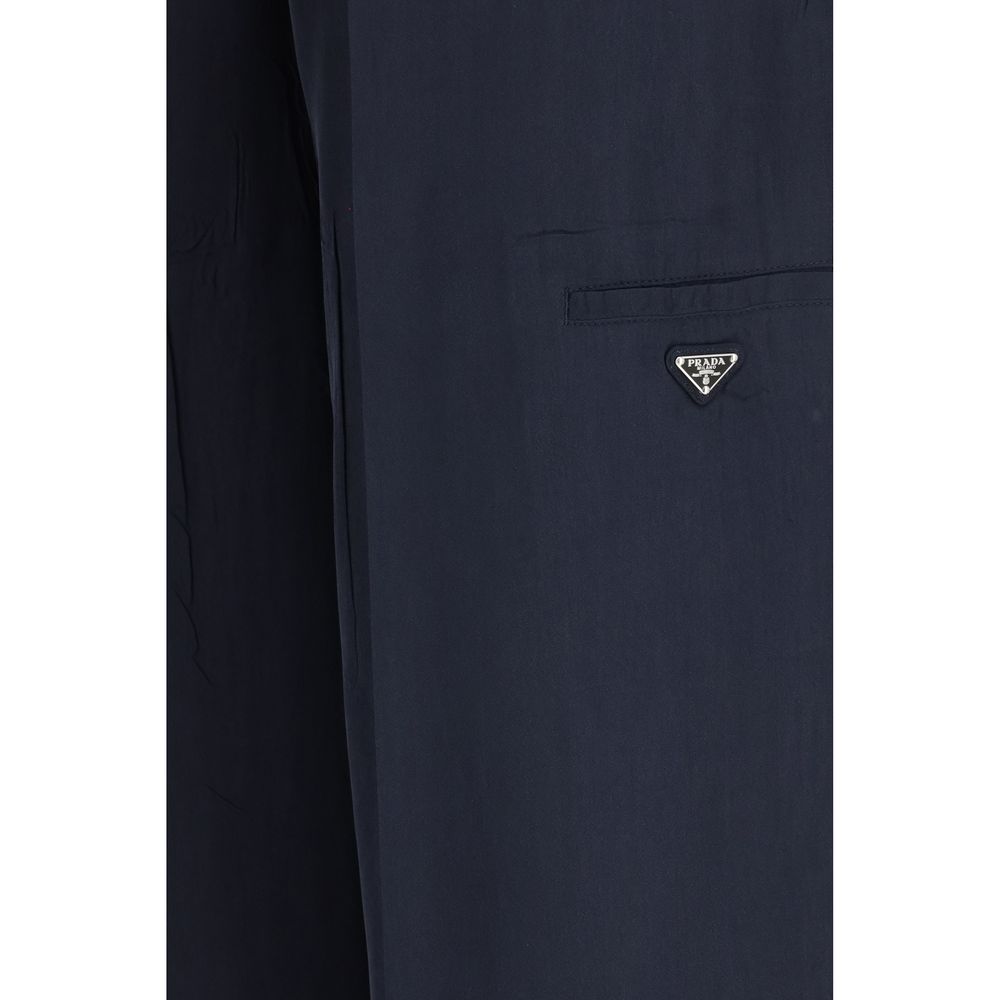 Blue Silk Casual Pants
