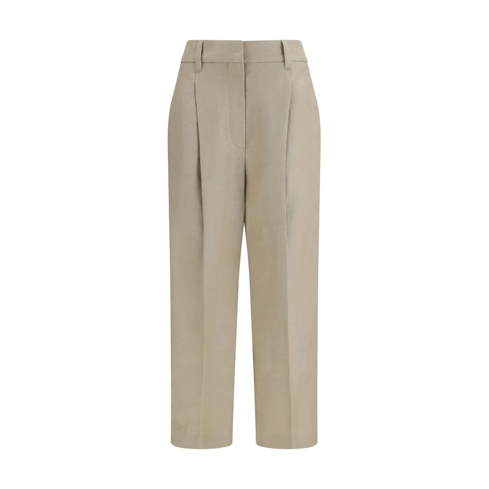 Beige Linen Casual Pants