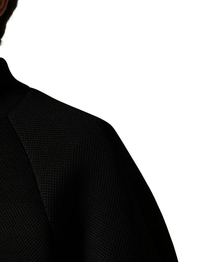Men Black Nylon Full Zip Bomber Jacket