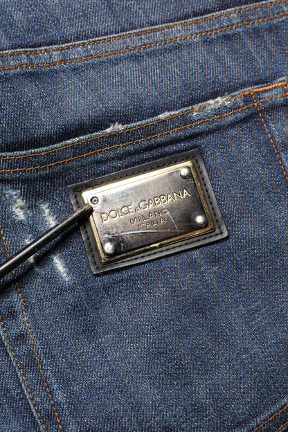 Dark Blue Washed Skinny Cotton Denim  Jeans