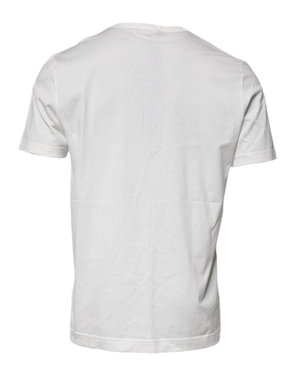 White Logo Plaque Cotton Crew Neck  T-shirt