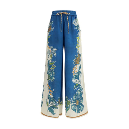 Blue Linen Casual Pants
