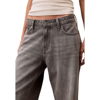 Gray Cotton Boyfriend Jeans