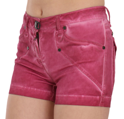 Pink Mid Waist Cotton Mini Denim Shorts