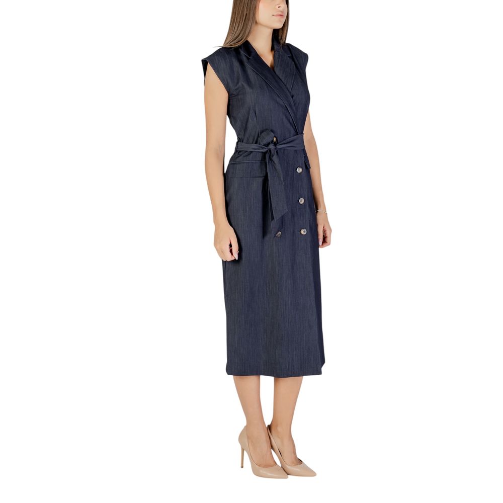 Blue Polyester Long Dress