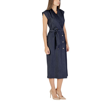 Blue Polyester Long Dress