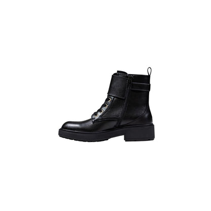 Black Artificial Leather Lace-Up Boots