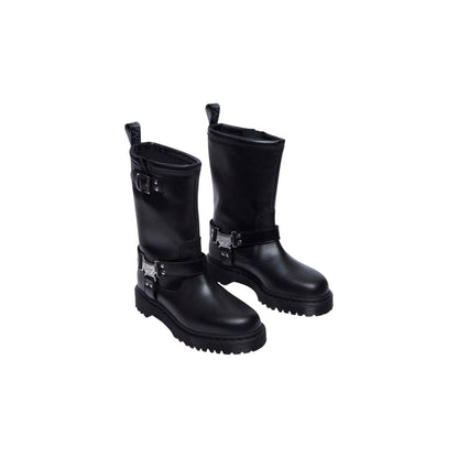 Black Leather Lace-Up Boots
