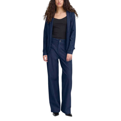 Blue Cotton Casual Pants