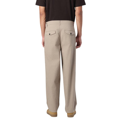 Beige Cotton Casual Pants