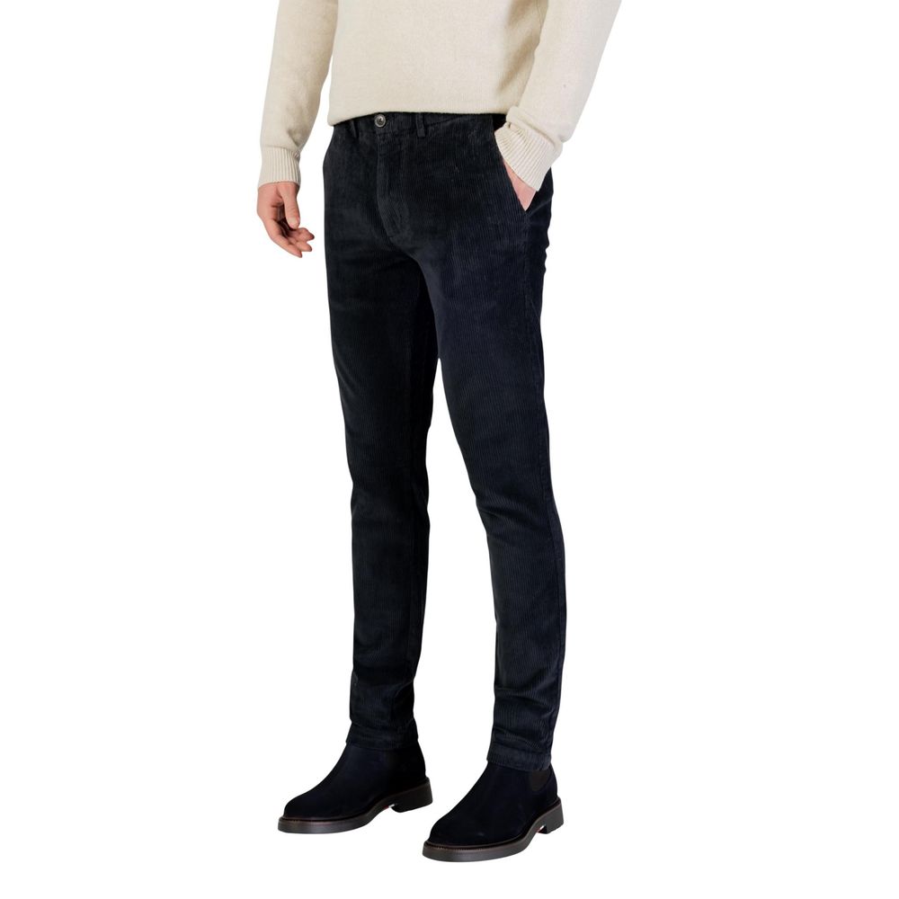 Blue Cotton Casual Pants