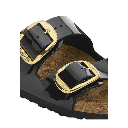 Black Synthetic Flat Sandals