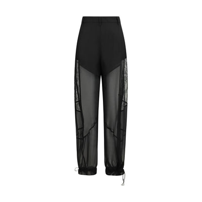 Black Polyester Casual Pants