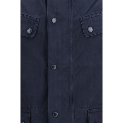 Blue Cotton Full-Length Jacket