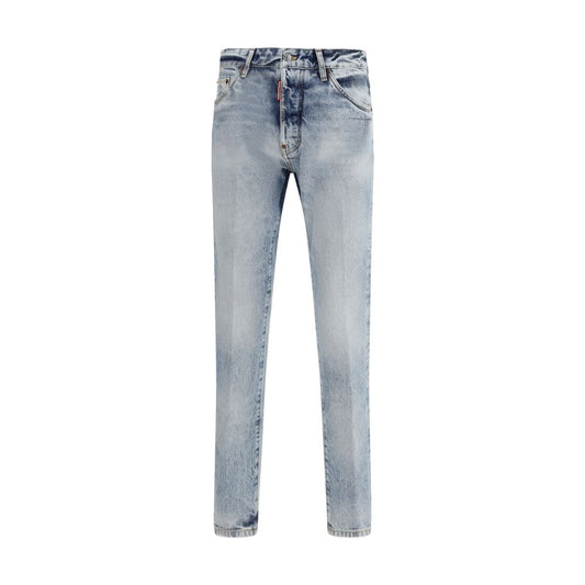 Blue Cotton Straight-Leg Jeans
