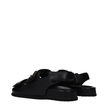 Black Leather Flat Sandals