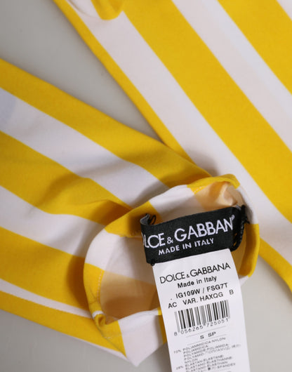 Yellow White Stripes Nylon Elbow Length Women Gloves