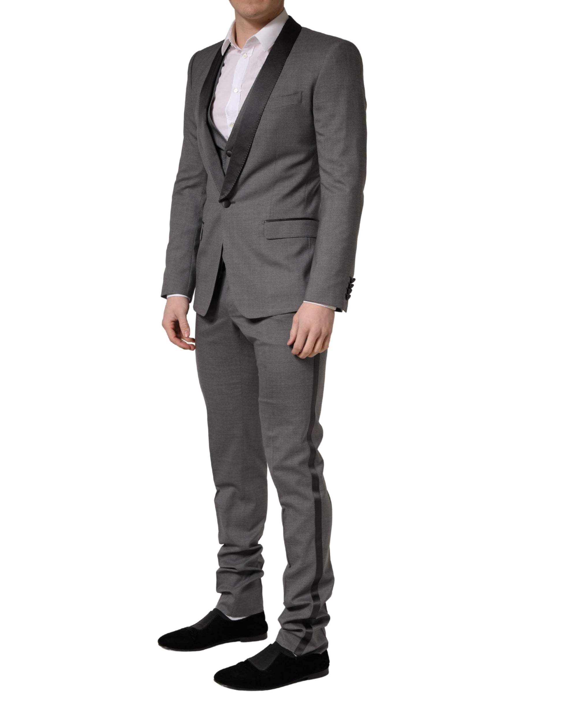 Gray Wool Single Breasted 1 Button 3PC Suit